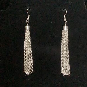 Silver Tone Multi Chain Long Tassel Pierced Earrings (New)